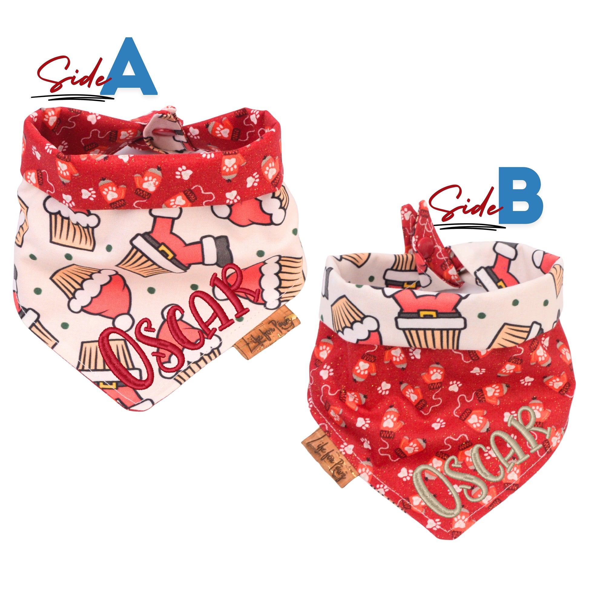 Tie and Snap Santa Suit Dog Bandana by Life for Pawz – Handmade for pets