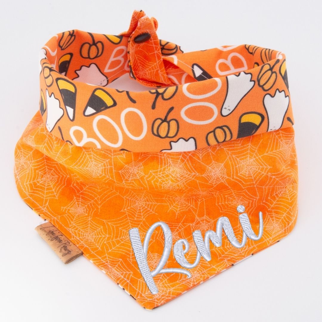 Tie and Snap Spooky Ghost Candy Corn by Life for Pawz – Handmade for pets