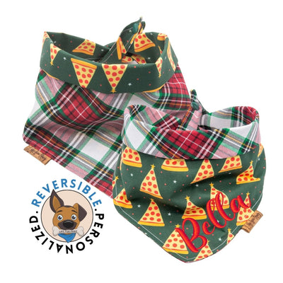Dog bandana Christmas Dog Bandana - Christmas Pizza Tree Dog Bandana - Reversible-Tie & Snap - Gift for Dog Lover - Personalized - Embroidered -Pet Name - Life for Pawz -