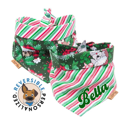 Dog bandana Christmas Dog Bandana - Puppy with Christmas Hat - Reversible-Tie & Snap - Gift for Dog Lover - Personalized - Embroidered - Pet Name - Life for Pawz -