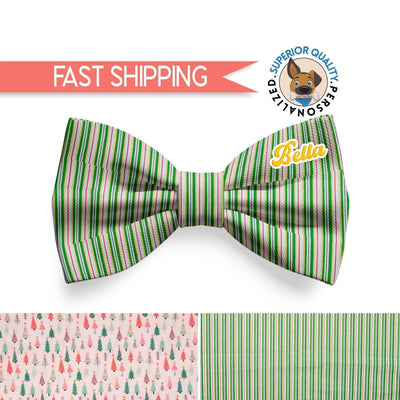 Christmas Tree Pattern Dog Bow Tie | Personalized Holiday Pet Accessory  | Pet Accessory | dog collar bow | slide-on bow for dog collar