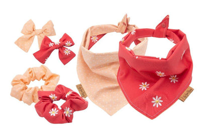 Daisy Peach Reversible Dog bandana and scrunchies set - Life for Pawz