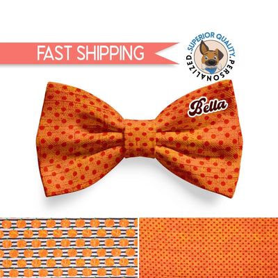 Dog Bow Tie  | Autumn Pet Accessory | dog collar bow | slide-on bow for dog collar Pumpkin and Polka Dot Design