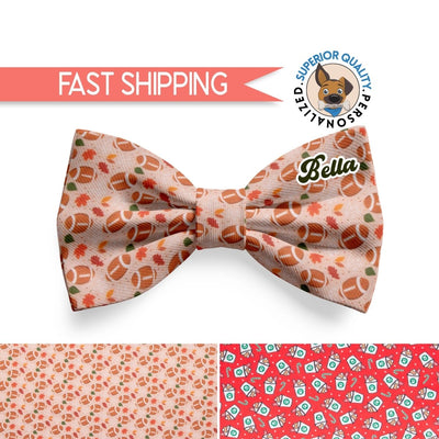 Dog Bow Tie | Autumn Pet Accessory, dog collar bow, slide-on bow for dog collar - Puppuccino and football Design