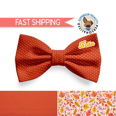 Fall Leaves and Polka Dot Dog Bow Tie  | Autumn Pet Accessory, dog collar bow, slide-on bow for dog collar