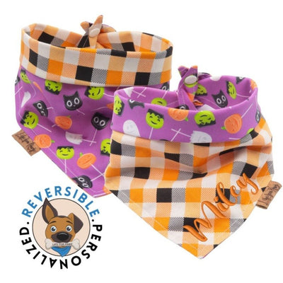 Dog bandana FRIGHTFUL TREATS HALLOWEEN DOG BANDANA | Embroidered and Vinyl Reversible Accessory - Life for Pawz - Reversible Dog Bandana