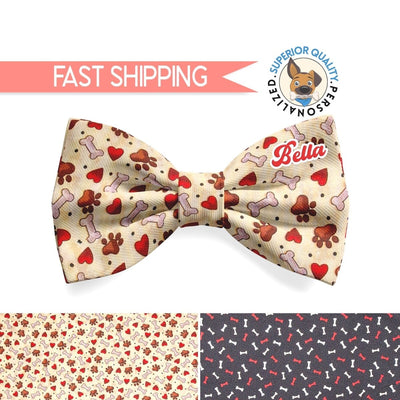 Dog bandana Paw and Bones Dog Bow Tie | Seasonal Pet Accessory for Fall and Winter | Autumn Pet Accessory | slide-on bow for dog collar - Life for Pawz - Dog Bow Ties