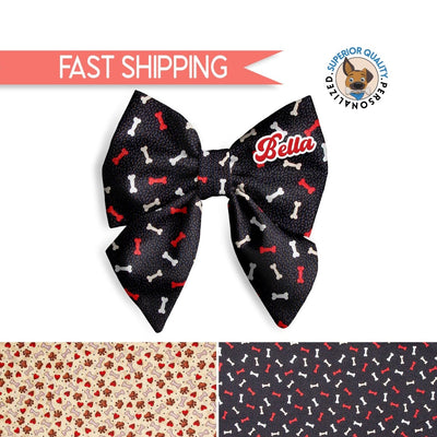 Dog bandana Paw and Bones Dog Lady Bow Tie | Seasonal Pet Accessory for Fall and Winter | Autumn Pet Accessory | slide-on bow for dog collar - Life for Pawz - Lady Bows