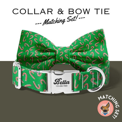 Dog bandana Personalized Dog Collar and Bowtie Set or Lady Bow - Pet's Name Customization - Gift for Dog and Cat Lovers -Christmas dog collar - Life for Pawz -