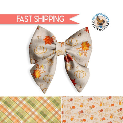 Dog bandana Personalized Fall dog collar Lady bow Tie, dog collar bow, lady dog collar bow, slide-on bow for dog collar - fall plaid and autumn leaves - Life for Pawz - Lady Bows