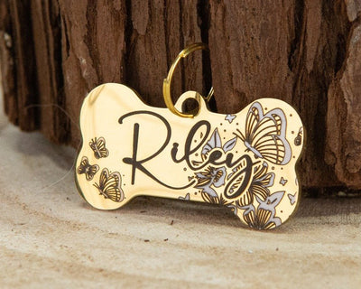 Dog bandana Personalized Stainless Steel Pet ID Tag - Deep Laser Engraved - Butterflies - Life for Pawz - Pet id