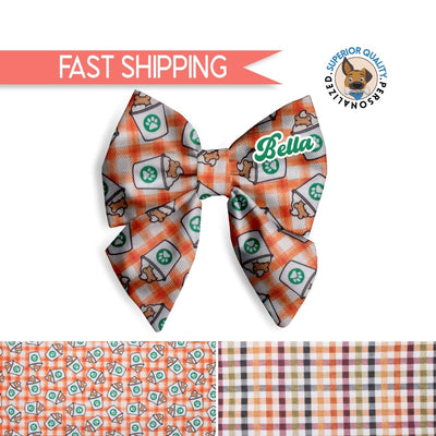 Dog bandana Puppuccino Dog Lady Bow Tie | Autumn Pet Accessory, dog collar bow, slide-on bow for dog collar - Autumn Leaves Design - Life for Pawz - Lady Bows