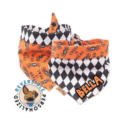 Dog bandana Reversible Dog Bandana - Halloween "Creep It Real" Bandana for Dogs - Personalized Orange and Black Pet Accessories - Life for Pawz - Reversible Dog Bandana