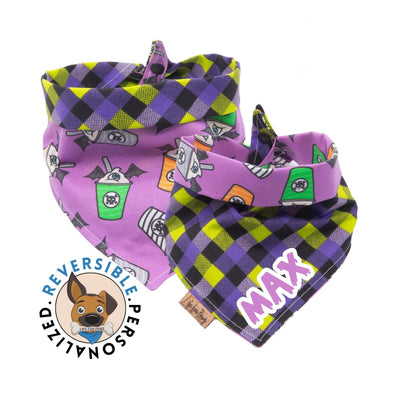 Dog bandana Reversible Halloween Dog Bandana with Personalized Name | Two-Tone Vinyl or Embroidered | Festive Pet Costume | Halloween Dog Accessories - Life for Pawz - Reversible Dog Bandana