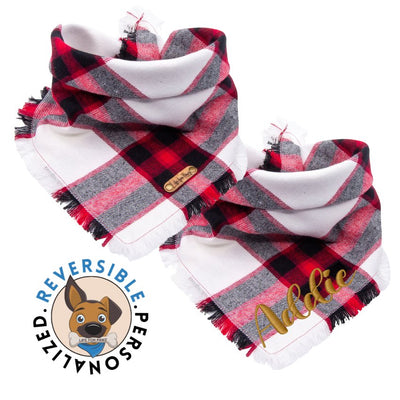 Dog bandana Rudolph's Favorite Red Checkered Flannel Bandana I Embroidery and Vinyl Name Options - Life for Pawz - Flannel Dog Bandana