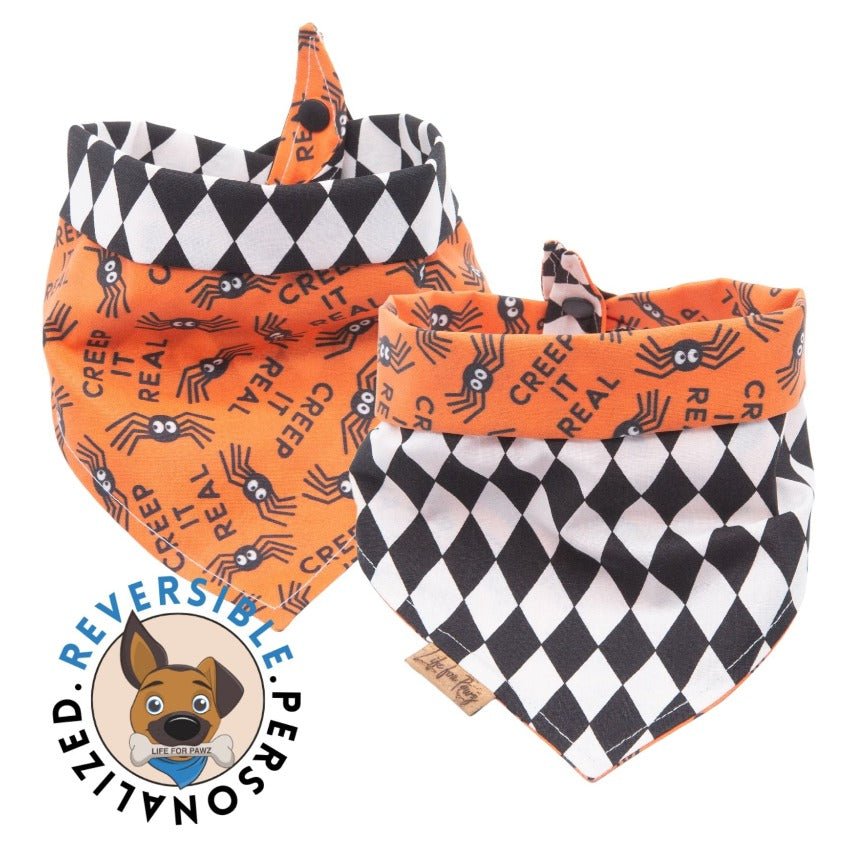 Dog bandana Spooky Web Dog Bandana | Embroidered and Vinyl Reversible Accessory - Life for Pawz - Reversible Dog Bandana