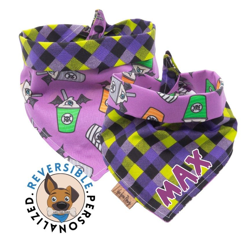 Dog bandana Spookysips Dog Bandana | Embroidered and Vinyl Reversible Accessory - Life for Pawz - Reversible Dog Bandana