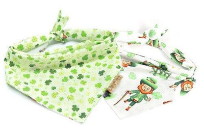 St. Patrick and Green Clover Leaves Reversible Dog Bandana - Life for Pawz